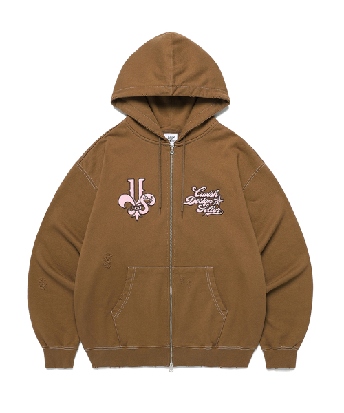 DAMAGED APPLIQUE ZIP UP HOODIE коричневый (CV2EFUM481A)