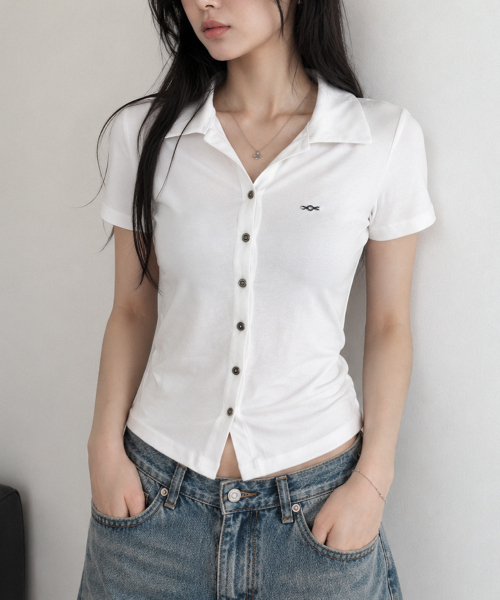Metallic Ripped S-Open Polo T-shirt белый