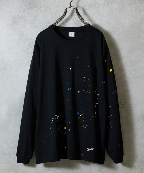 Hand Painted Basic Hem Printed Pocket L/S T‑Shirt — длинный рукав с карманом, ручная роспись, базовый принт