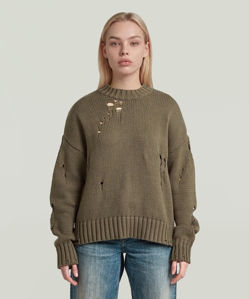 UNISEX пуловер с объёмной вязкой Drop Needle Loose Knit Pullover/дамедж‑обработка, оверсайз сетка