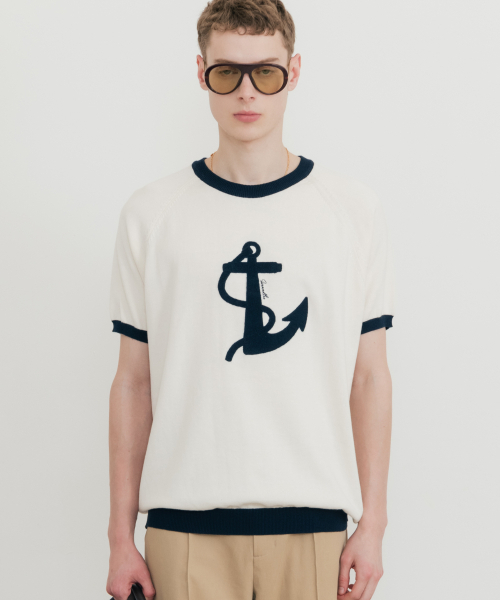 Marine NINE SUMMER HALF KNIT Ivory — маринская вязаная футболка
