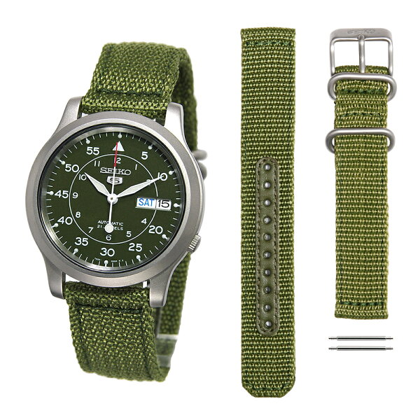 Seiko 5 SNK805K2 — механические часы Seiko Five (импорт), комплект ремней и запасной ремешок (4K11JZ), 2 штифта для ремня