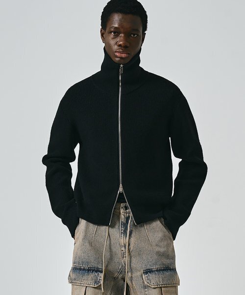 Hightneck zip‑up knit jacket джекет (чёрный)
