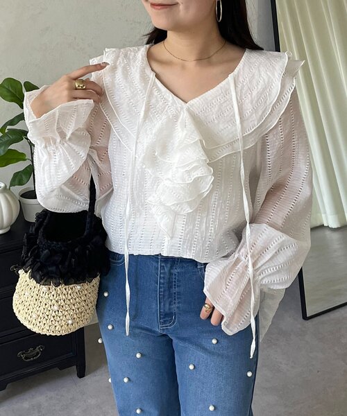 Shirt stripe V‑neck full blouse