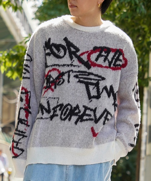 Джемпер из жаккарда с общим узором, ворсистый crew‑neck (All‑over Pattern Jacquard Brushed Crew Neck Knit)