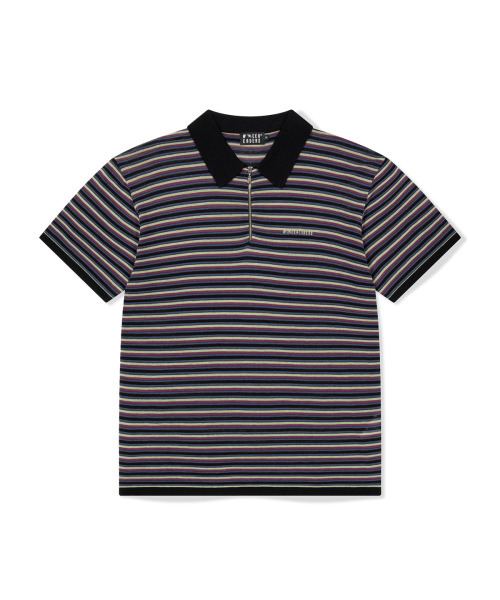 AP STRIPED HALF-ZIP POLO (BLACK) — поло с короткой молнией в полоску, чёрное
