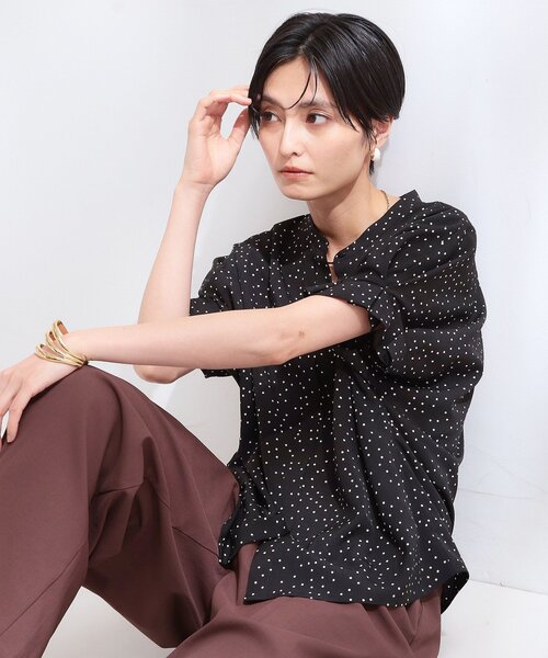 Tucks‑rib print blouse «Eager Iron/стиральная машина OK»