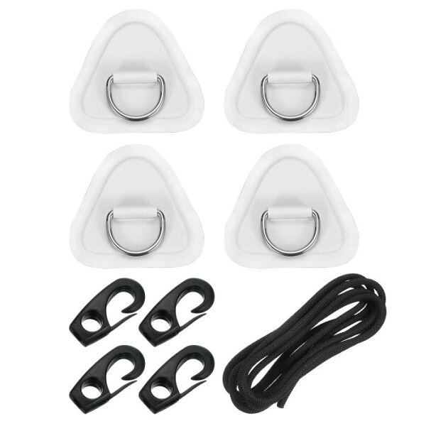 PATIKIL D‑образное облегченное кольцо патч 4 шт., 3.5" треугольный PVC патч, неразъёмная стойка D‑образное кольцо 8.2ft, резиновый шнур и крючок для надувной лодки, белый (ключ не прилагается)