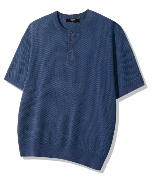 Penapple Henley — полуприлегающая вязаная футболка с коротким рукавом, Navy