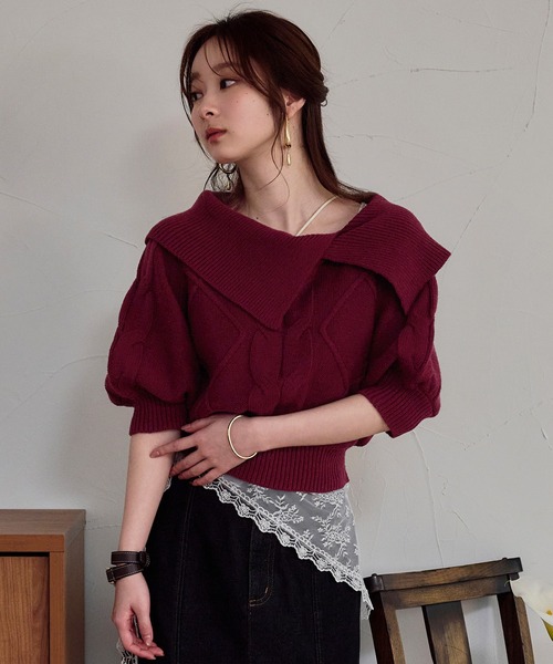 Вязаный свитер с широким воротником / wide collar cable knit