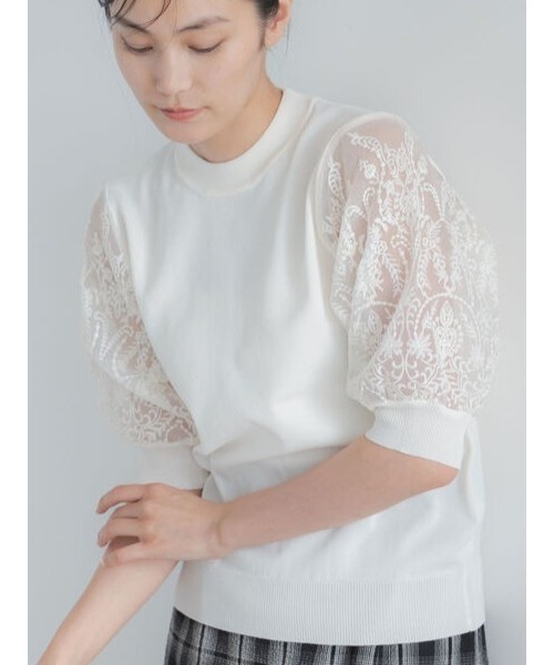 Enbroidered Driving Sleeve Rib Knit T‑shirt.