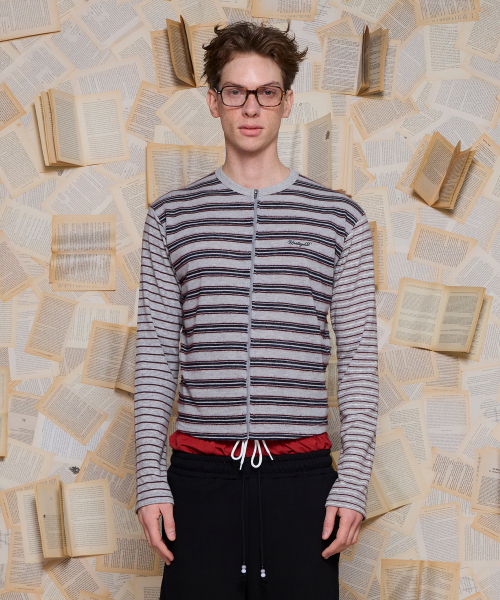 Mix'd Strap Zip-up Knit / grey