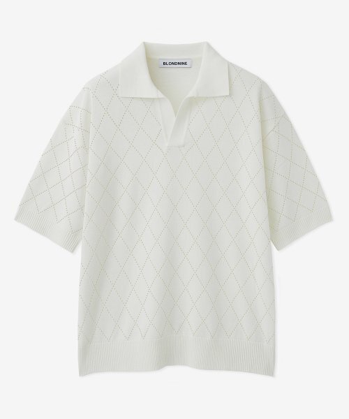 Cotton Daymond open collar half-sleeve knit — ivory