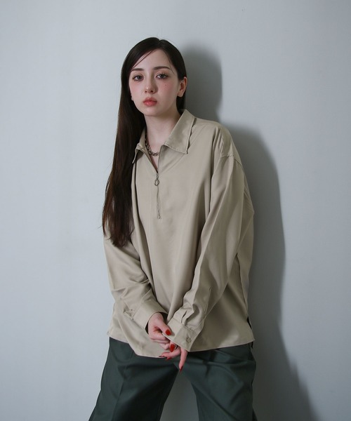 Half Zip Loose Shirt — рубашка с половинной молнией, свободный крой