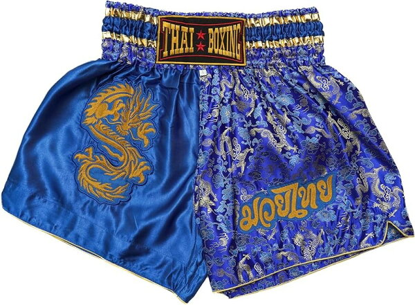 Мужские/женские кикбоксинг спортивные шорты Muay Thai, с рисунком дракона, синие, размер M