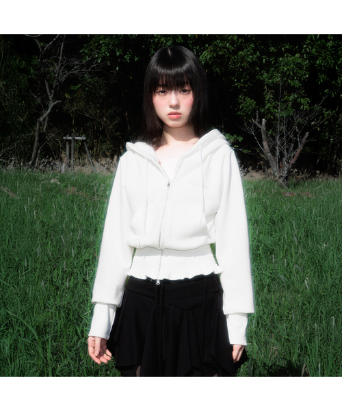 Smoke Ruffle Hood Zip‑Up — худи с рюшами, цвет Ivory