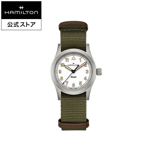 Hamilton Khaki Field Quartz 33.00MM H69301910 — тактические женские/мужские часы, текстильный ремешок, бело-зеленые (оригинал)