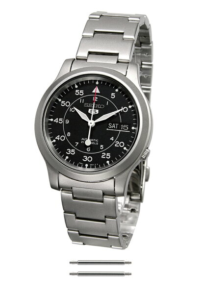 SEIKO 5 SNK809K1 Seiko Five — черный металлический ремешок, милитари стиль, 2 штифта для ремня