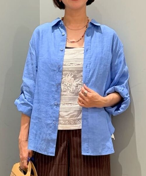 Linen‑shirting regular collar shirt