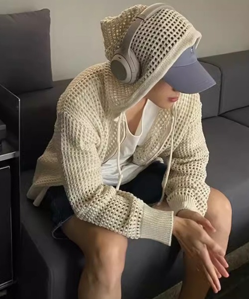 [BENDER TOKYO] Полупрозрачный вязаный джип‑кардиган