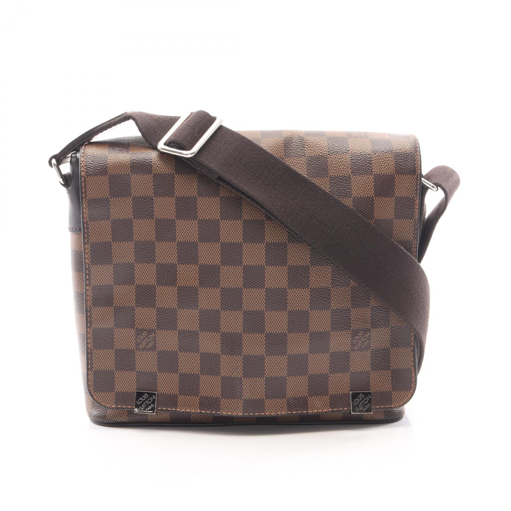Сумка Louis Vuitton District PM NM через плечо, канвас с ПВХ-покрытием, узор Damier Ebene, унисекс, коричнево‑черная, N41031