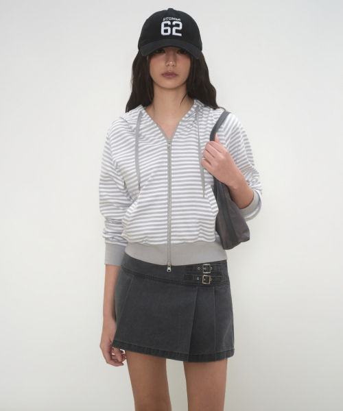 Womensストライプフードパーカー [Light Grey]