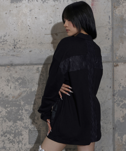 Back cross oversize color T-shirt (black) F25ZB021 — футболка оверсайз