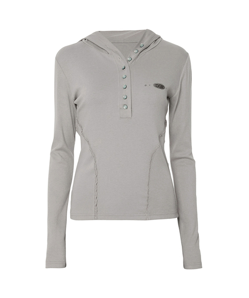 Button Up Lace Hoodie (FL-148_Gray) — толстовка-кардиган с кружевом, с застежкой