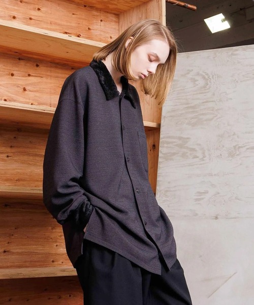 VOAAOV — Tweedy Long Sleeve Shirt — твидовая рубашка с длинным рукавом
