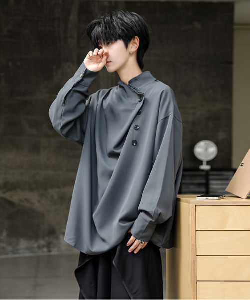 neos — loose-style drop high-neck long-sleeve pullover shirt, pullover T-shirt