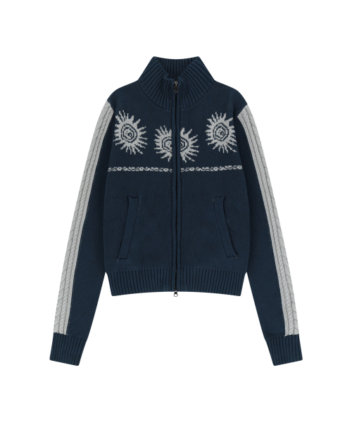 Sun Jacquard Zip-Up Sweater — джемпер на молнии (Navy)