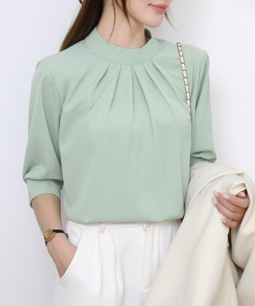 Новая расцветка — Ofis казуал printed Blouse, весна‑лето, пятичастный рукав, хай‑нек
