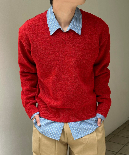 Кашемировый V‑neck кросс‑нит бобакши Red — вязаная тройка