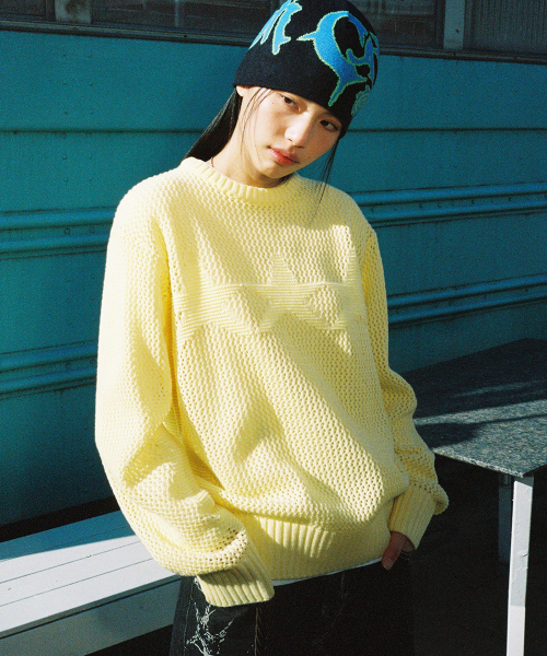 MESH STAR KNIT SWEATER YELLOW (CV2FSUK601A) — вязаный свитер сетчатый жёлтый