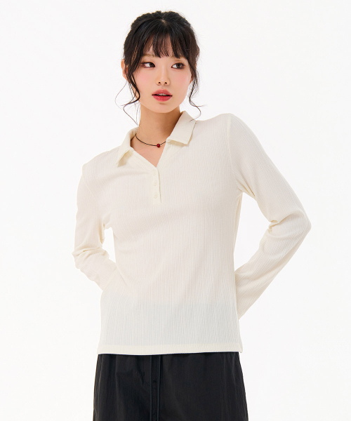 Лёгкая рубашка Rib Open Collar длинный рукав T‑shirt — FARG5162B05
