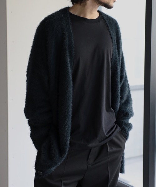 Мохе‑алик шиферный V‑neck кардиган — унисекс