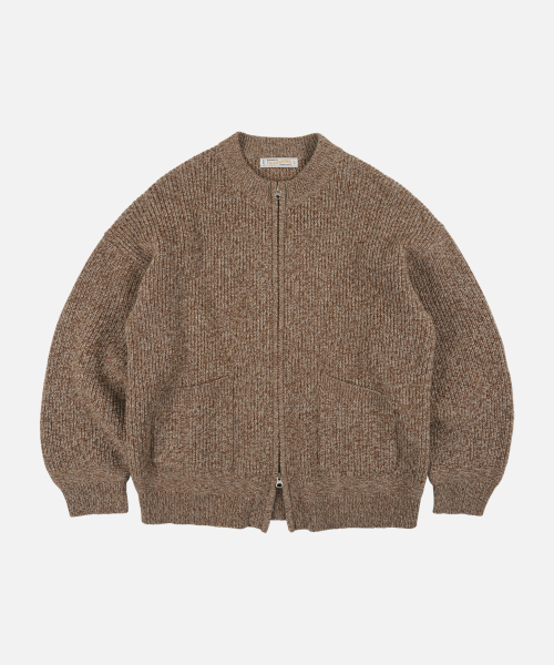 TWEED WOOL ZIP UP CARDIGAN — коричневый