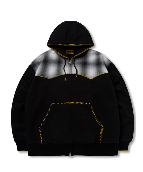 Blanket Stitch Check Hoodie Zip-Up (чёрный)