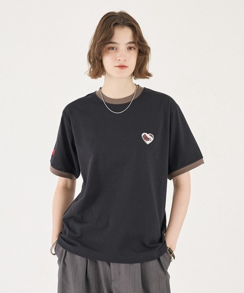 HEART EMBLEM RINGER TEE / футболка с нашивкой «Heart Emblem»