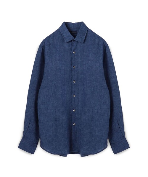 Linen seam wide collar long sleeve shirt SAHARA ALBINI — леновая рубашка с широким воротником