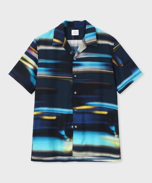"Motion Blur" — open collar shirt / 152312 695U, свободная рубашка с принтом
