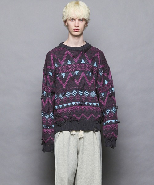 UNISEX Nordic Damage Jacquard Prime-Over — джемпер с жаккардовым узором, crew‑neck