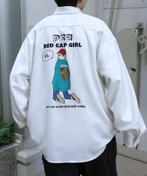 PEZ × RED CAP GIRL коラボ — длинный лонгслив в креативной расцветке, биг‑шилд футболка
