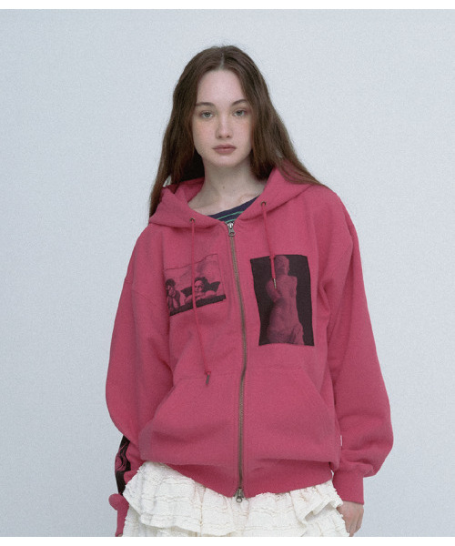 Graphic Applique Zip‑Up Hoodie (pink) — худи с аппликацией и молнией розовое