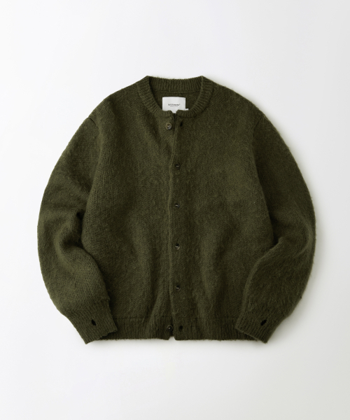 Brushed Wool Round Neck Cardigan — кардиган из зачесанной шерсти, меланж оливковый