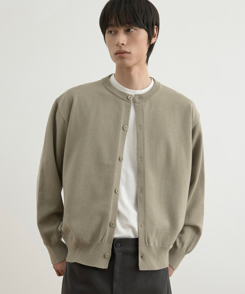 Wossy Bubble Semi‑Crop Knit Cardigan Seage Green — вязаный кардиган с пышными рукавами