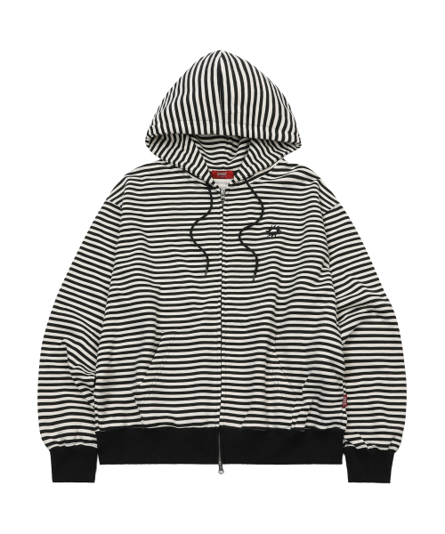 Stripe Logo Hoodie Zip Up Black — худи на молнии черное с полосатым логотипом