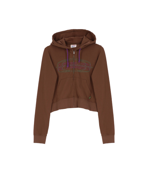 W CONTRAST STITCH ZIP HOODIE [BROWN] — худи с контрастной строчкой и молнией, коричневый