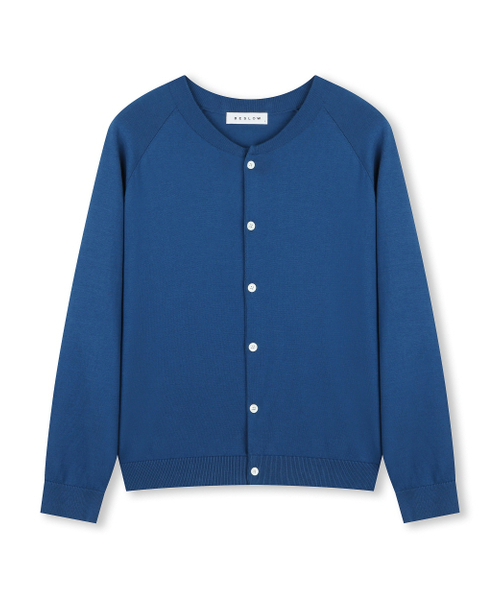 Crew Neck Relaxed Short Cardigan — короткий расслабленный кардиган, с круглым вырезом, синий