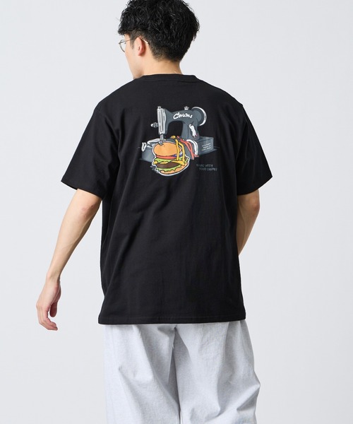 CHUMS HANDMADE HAMBURGER Black — футболка с принтом «Handmade Hamburger»